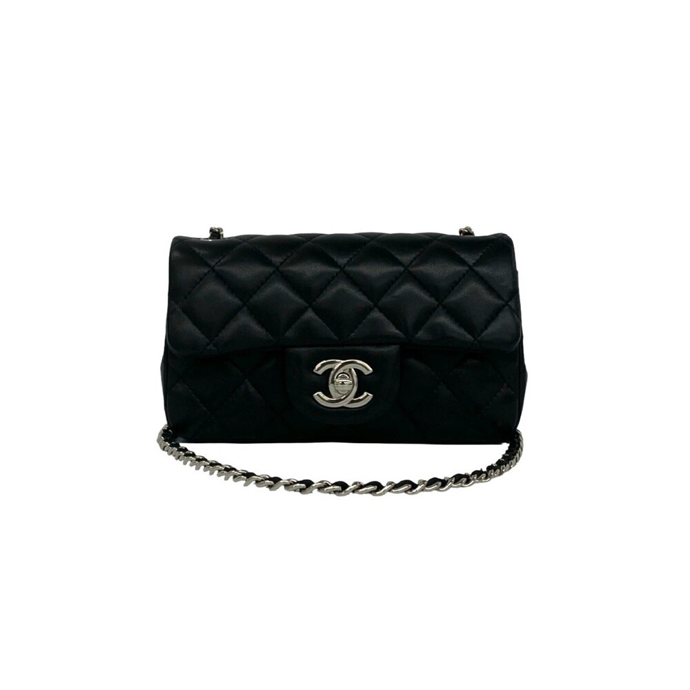 CHANEL Matelassé Coco Mark Lambskin Shoulder Bag Pouch Black 286-2